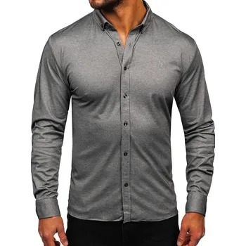 Pánská košile Antracitová pánská džínová ležérní košile s dlouhým rukávem Bolf 500 - XL