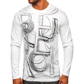 Pánské tričko Bílé pánské tričko s dlouhým rukávem a s potiskem Bolf 146743 - L