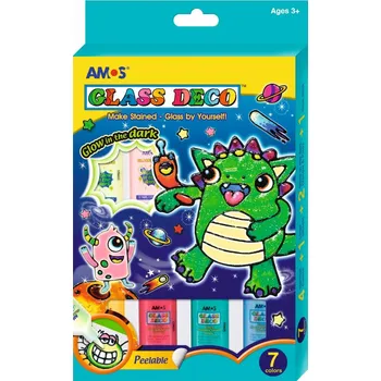 Výtvarná barva Amos Barvy na sklo 7 ks 22 ml, sada s barvami svítícími ve tmě