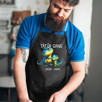 Žertovný předmět Tátův Gang (dinosauři) - jedno dítě - zástěra s potiskem - personalizovaný produkt