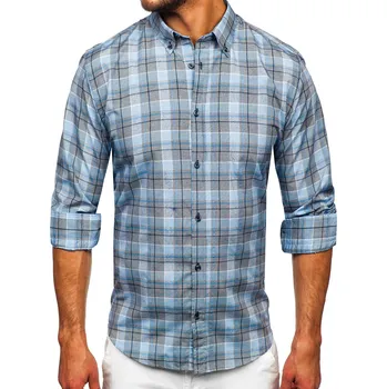 Pánská košile Modrá pánská kostkovaná košile s dlouhým rukávem Bolf 22748 - S