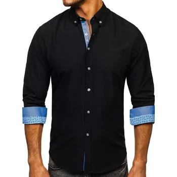 Pánská košile Černá pánská elegantní košile s dlouhým rukávem Bolf 8838-1 - M