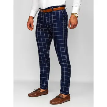 Pánské kalhoty Tmavě modré pánské textilní karované chino kalhoty Bolf 0038 - 30/S