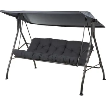Zahradní houpačka Kovová zahradní houpačka se stříškou trojsedák, antracit, měkké čalounění