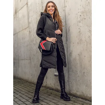 Dámská vesta Černá dámská prodloužená prošívaná oboustranná vesta Bolf B8022A - S