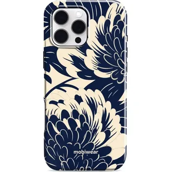 Pouzdro na mobilní telefon Odolný obal Mobiwear Elite Pro - Apple iPhone 16 Pro Max - EA40E Modré a béžové květy (Odolné pouzdro, obal kryt Mobiwear Elite Pro - maximální ochrana mobilu, zesílené hrany, přesné výřezy, pohodlné držení, odolná grafika, kvalitní materiály)