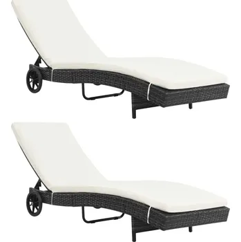 Zahradní lehátko OMAXI Zahradní lehátka 2 ks s kolečky a poduškami polyratan černá 510551