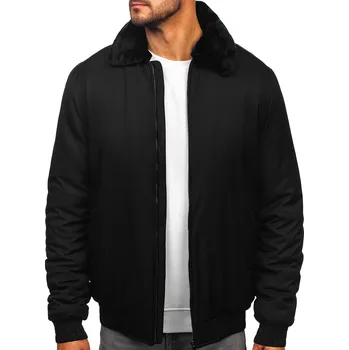 Pánský kabát Černá pánská zimní bunda s kožíškem Bolf 22M335 - M/50