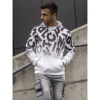 Pánská mikina Bílá pánská mikina s kapucí a potiskem anorak Bolf 8B992 - L