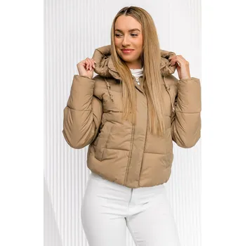 Béžová dámská prošívaná zimní bunda s kapucí Bolf 16M9188 - XL