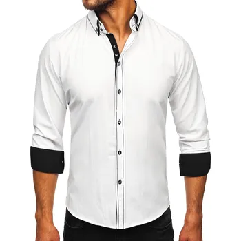 Pánská košile Bílo-černá pánská elegantní košile s dlouhým rukávem Bolf 3703 - M