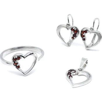 Prsten Stříbrný prsten srdce český granát Helen - 65, Rhodiování