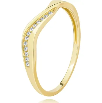 Prsten Prsten ze žlutého 14K zlata - vlna se třinácti čirými brilianty - Velikost: 52