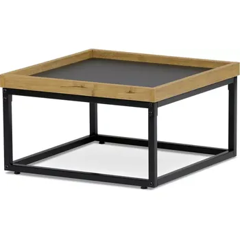 Konferenční stolek Stůl konferenční, MDF deska šedá s dekorativní hranou divoký dub, černý kov.