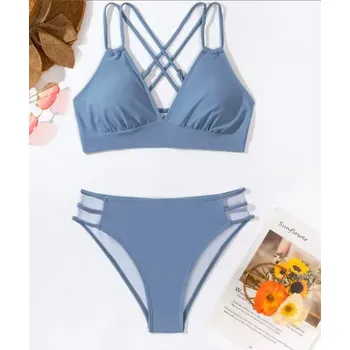 Dámské plavky Elegantní dámské sexy plavky - dvojdílné s kříženými ramínky v černé barvě Barva: Sv. modrá, Velikost: XL (44)