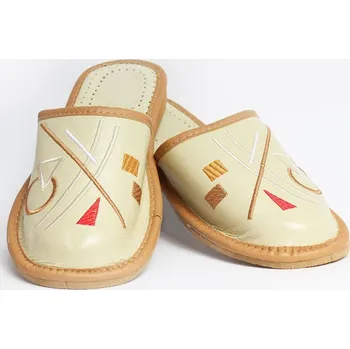 Dámské pantofle Dámské kožené papuče model 32 krémové, VELIKOST 35