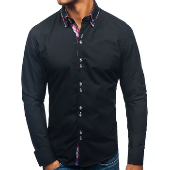 Pánská košile Černá pánská elegantní košile s dlouhým rukávem Bolf 2712 - M