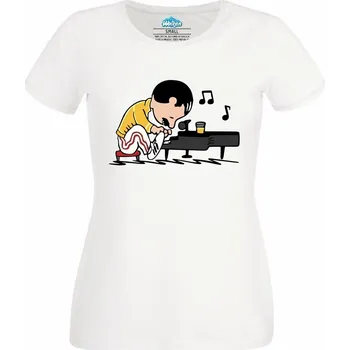Dámské tričko Dámské tričko Snoopy Freddie Mercury Piano (Velikost: 4XL, Barva: Bílá)