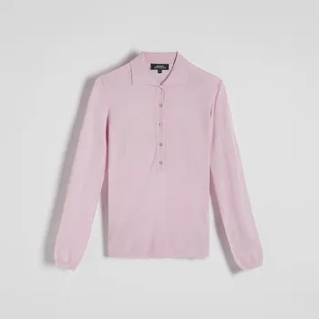 Dámské tričko Reserved - Halenka s límečkem polo - růžová - 975EG-30X - 975EG-30X-M