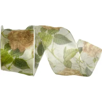 Stuha Stuha organzová MAGIC GARDEN LIGHT 40mm x 2m (15,-Kč/m) (Stuha organzová, průsvitná, oboustranná, potisk růže, s vetkaným vlascem v obou okrajích)