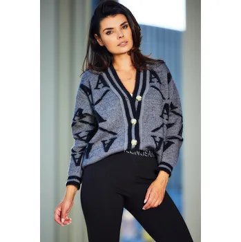 Dámský svetr Cardigan na knoflíky s písmeny A614 Barva: Šedá, Velikost: ONE SIZE