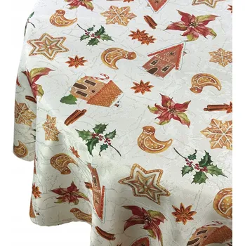 ubrus Ubrus Vánoční Odolný Skvrnám Zlatý Béžový Kulatý prům. 150 cm
