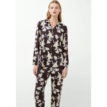 Dámské pyžamo Vamp - Květinové pyžamo s knoflíky 21023 - Vamp brown cocoa M
