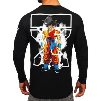 Pánská móda Černé pánské tričko s dlouhým rukávem a s potiskem Bolf 146746 - XL