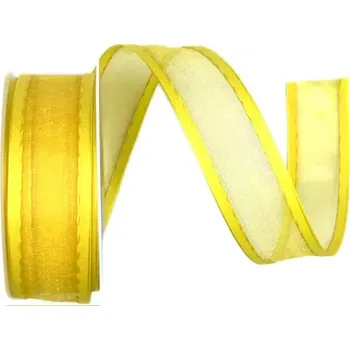 Stuha Stuha organzová CHAMPAGNER prošívaná žlutá 25mm x 2m (12,-Kč/m) (Stuha organzová, sytě žlutá, se saténovými kraji, s vetkaným tenkým vlasce v obou okrajích)