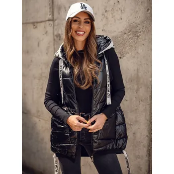 Černá dámská dlouhá prošívaná vesta s kapucí Bolf 16M9115A - S