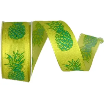 Stuha Stuha saténová žlutá PINEAPPLE 25mm x 2,5m (8,-Kč/m) (Stuha saténová žlutá Ananas, jednostranný potisk, tvarově stálé hrany)