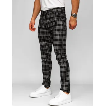 Černé pánské kostkované textilní společenské kalhoty Denley 184166 - 33/L