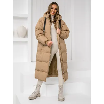 Dámská móda Kamelová dámská prodloužená prošívaná zimní bunda s kapucí kabát Bolf 5M3163 - L