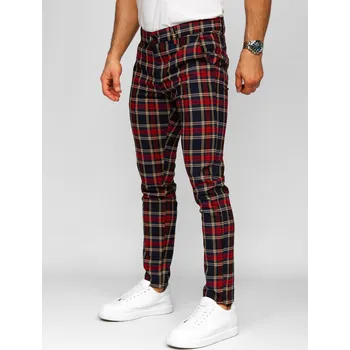 Pánské kalhoty Tmavě modré pánské textilní karované společenské kalhoty Bolf 184165 - 30/S