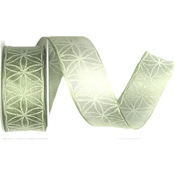 Stuha Stuha taftová RHODOS GREEN transparentní pastelově zelená 25mm x 2m (13,- Kč/m) (Stuha taftová, transparentní, oboulící, s vetkaným vlascem )