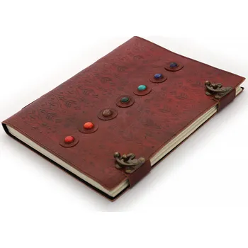Karnevalový kostým Leather Journals Velký kožený sešit s ornamentální ražbou a sedmi čakrovými kameny