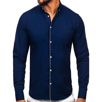 Pánská košile Tmavě modrá pánská elegantní košile s dlouhým rukávem Bolf 6920 - L