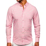 Růžová pánská kostkovaná vichy košile s dlouhým rukávem Bolf 22747 - S