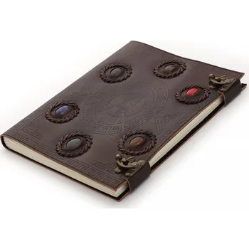 Karnevalový kostým Leather Journals Zápisník s koženými deskami s reliéfním keltským písmenem A a kameny sedmi čaker