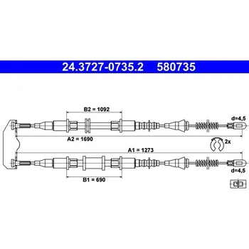 Lanko parkovací brzdy Tažné lanko, parkovací brzda ATE 24.3727-0735.2