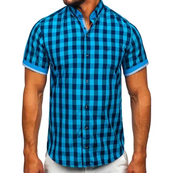 Pánská košile Černo-modrá pánská kostkovaná košile s kratkým rukávem Bolf 4508 - 2XL