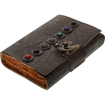 Karnevalový kostým Leather Journals Kožený zápisník s vyraženým pentagramem a sedmi kameny čaker v řadě