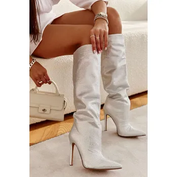 Dámská obuv Módní kozačky na vysokém podpatku s kubickými zirkony Lovisa Barva: Stříbrná, Velikost: 36