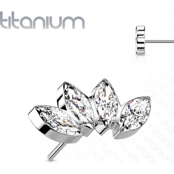 Piercing Atreya Titanová bezzávitová koncovka se 4 zirkony - marquise Barva: Čirá
