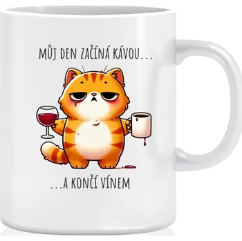 Hrnek kočka - Můj den začíná kávou a končí vínem