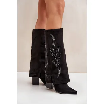 Dámské kozačky Zdobené Kozačky S Ohnutým Štítem Na Podpatku Ivilta Barva: Černá, Velikost: 39