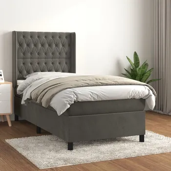 Postel vidaXL Box spring postel s matrací 100x200 cm samet [3132844] Barva: Tmavě šedá