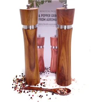 Sada mlýnků na sůl a pepř AUROMA z akátového dřeva 26,5 cm (Keramický mlýnek na koření na sůl, pepř, chilli a všechny druhy bylin z akátového dřeva)