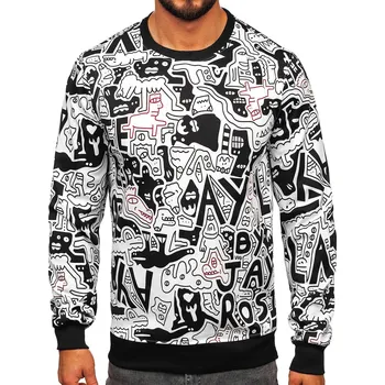 Pánská mikina Černo-bílá pánská mikina bez kapuce s potiskem Bolf 8B1133 - M