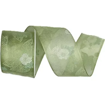 Stuha Stuha taftová FLOWER BREEZE LIGHT GREEN průsvitná 40mm x 2m (15,-Kč/m) (Stuha organzová, průsvitná, s vlascem v obou okrajích)